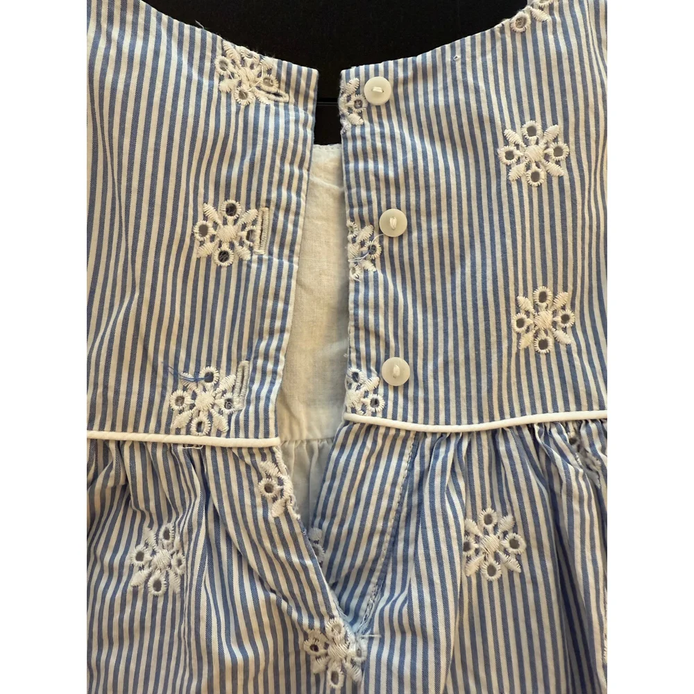 Gymboree Toddler Pinstriped Eyelet Dress Girls 18-24m‎ Blue Lined w/ Bow Accent